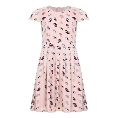 Yumi Girl Multicoloured Pink Pleated Dress With Owl Print